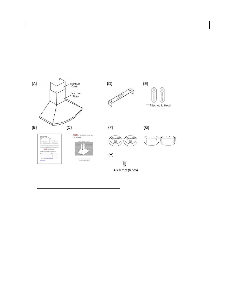 Contenu de l'emballage | Kobe Range Hoods RA9236SQ User Manual | Page 29 / 72
