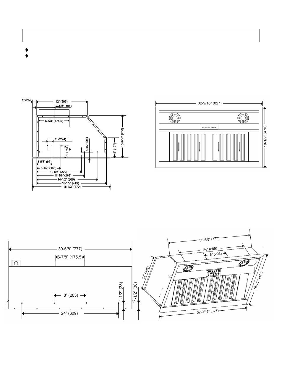 Measurements & diagrams | Kobe Range Hoods IN2636SQB User Manual | Page 16 / 25
