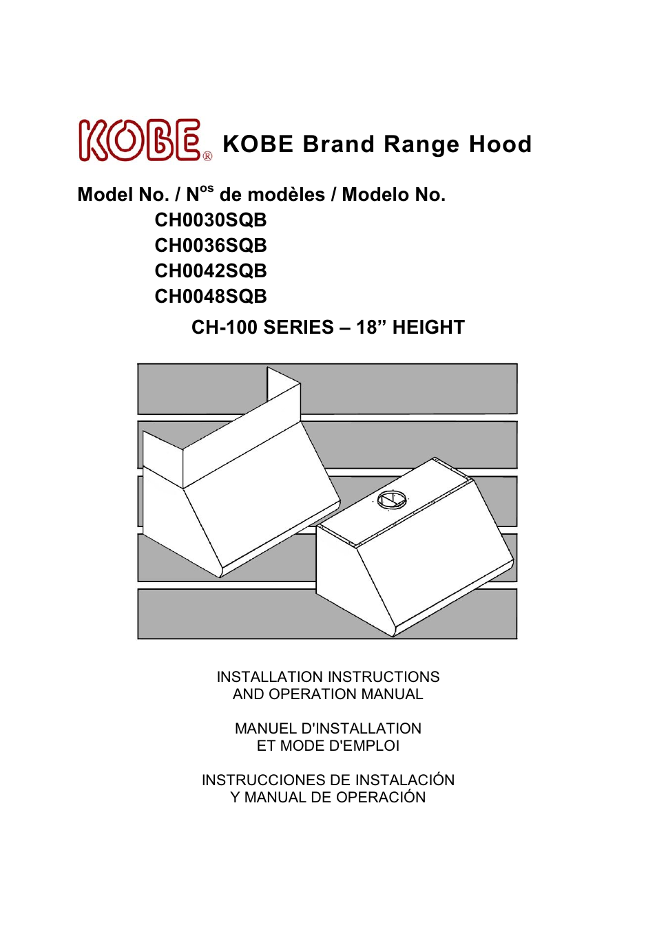 Kobe Range Hoods CH-100 CH0030SQB User Manual | 84 pages