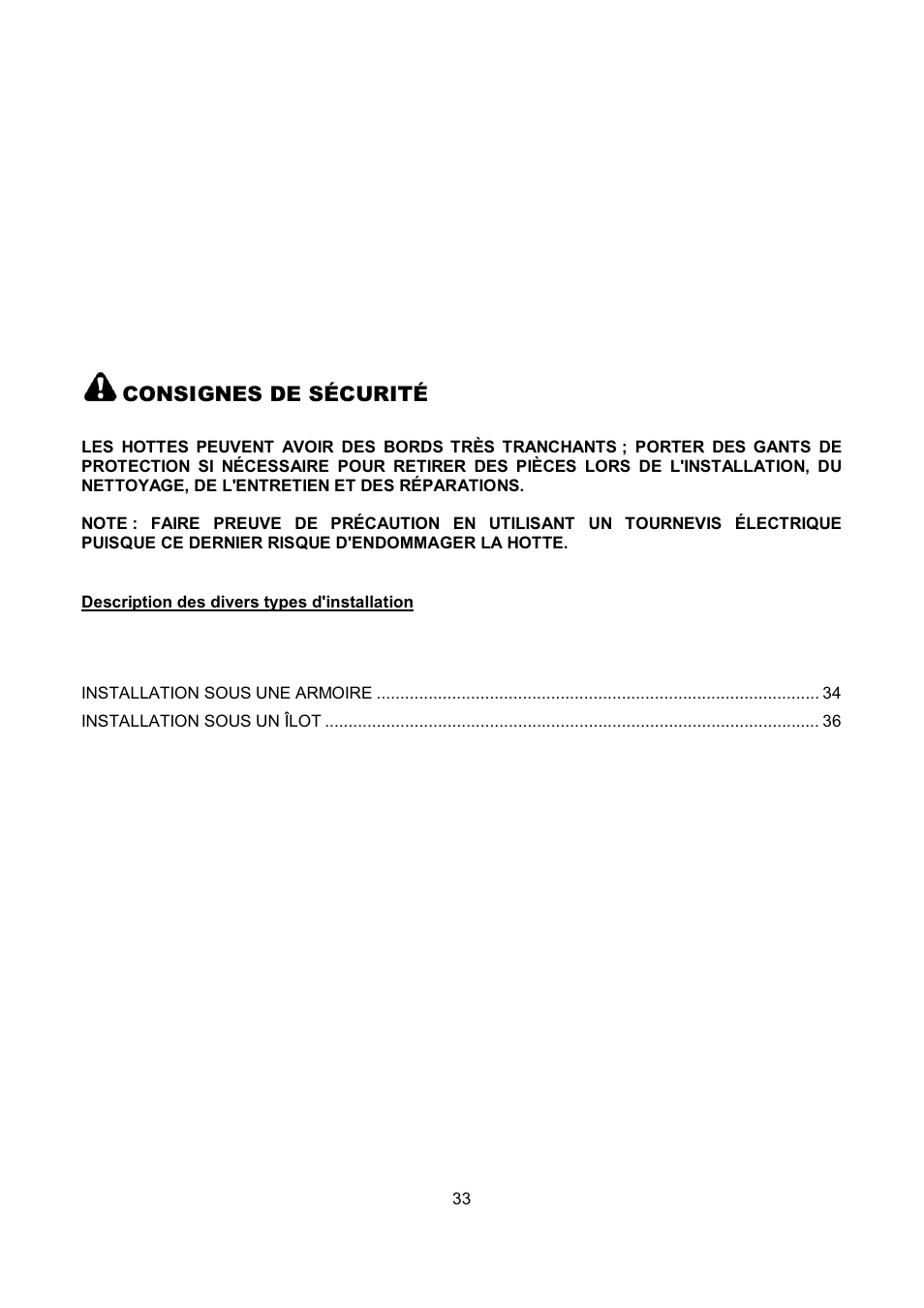 Consignes de sécurité | Kobe Range Hoods CH-100 CH0030SQB User Manual | Page 35 / 84