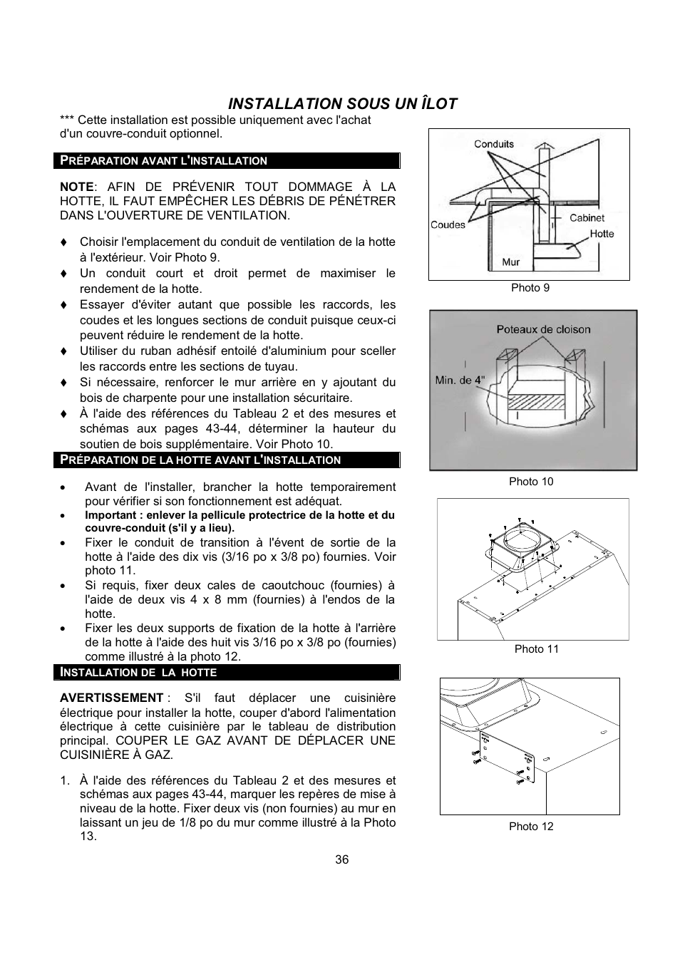 Installation sous un îlot | Kobe Range Hoods CH-100 CH0030SQB User Manual | Page 38 / 84