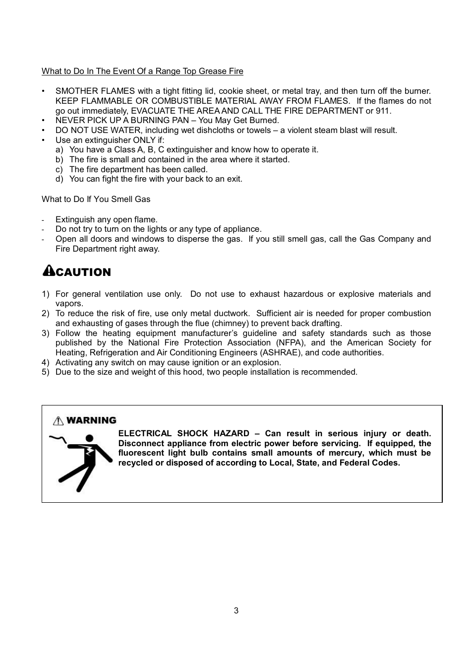 Caution | Kobe Range Hoods CH-100 CH0030SQB User Manual | Page 5 / 84