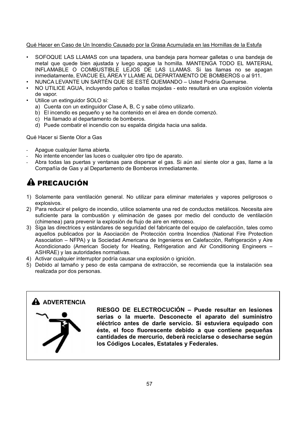 Precaución | Kobe Range Hoods CH-100 CH0030SQB User Manual | Page 59 / 84
