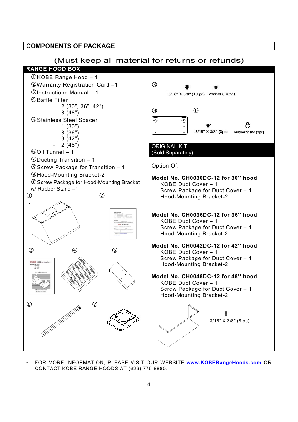 Kobe Range Hoods CH-100 CH0030SQB User Manual | Page 6 / 84