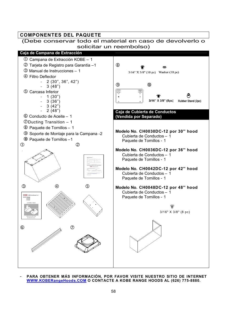 Kobe Range Hoods CH-100 CH0030SQB User Manual | Page 60 / 84