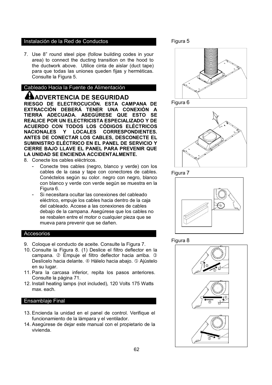 Advertencia de seguridad | Kobe Range Hoods CH-100 CH0030SQB User Manual | Page 64 / 84