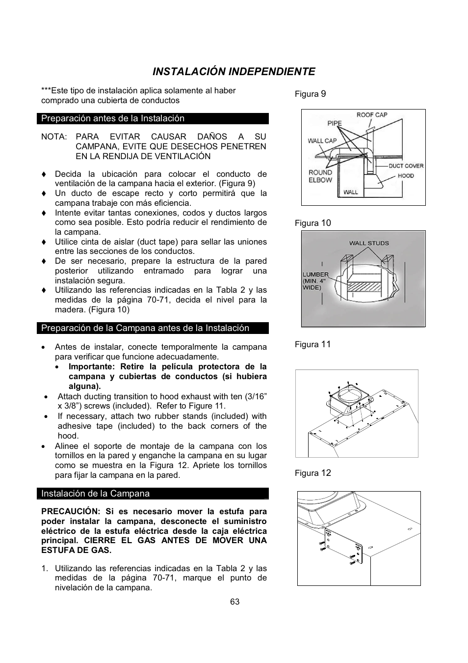 Instalación independiente | Kobe Range Hoods CH-100 CH0030SQB User Manual | Page 65 / 84