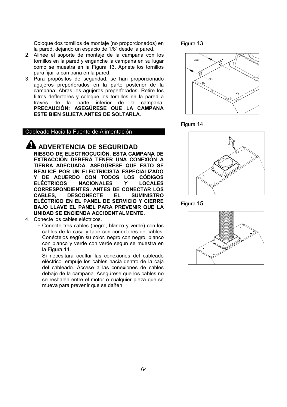 Advertencia de seguridad | Kobe Range Hoods CH-100 CH0030SQB User Manual | Page 66 / 84