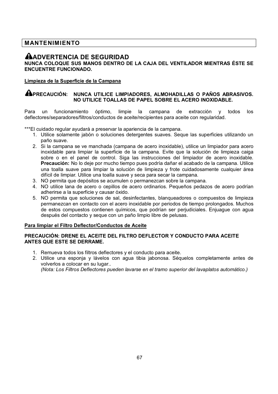 Advertencia de seguridad | Kobe Range Hoods CH-100 CH0030SQB User Manual | Page 69 / 84