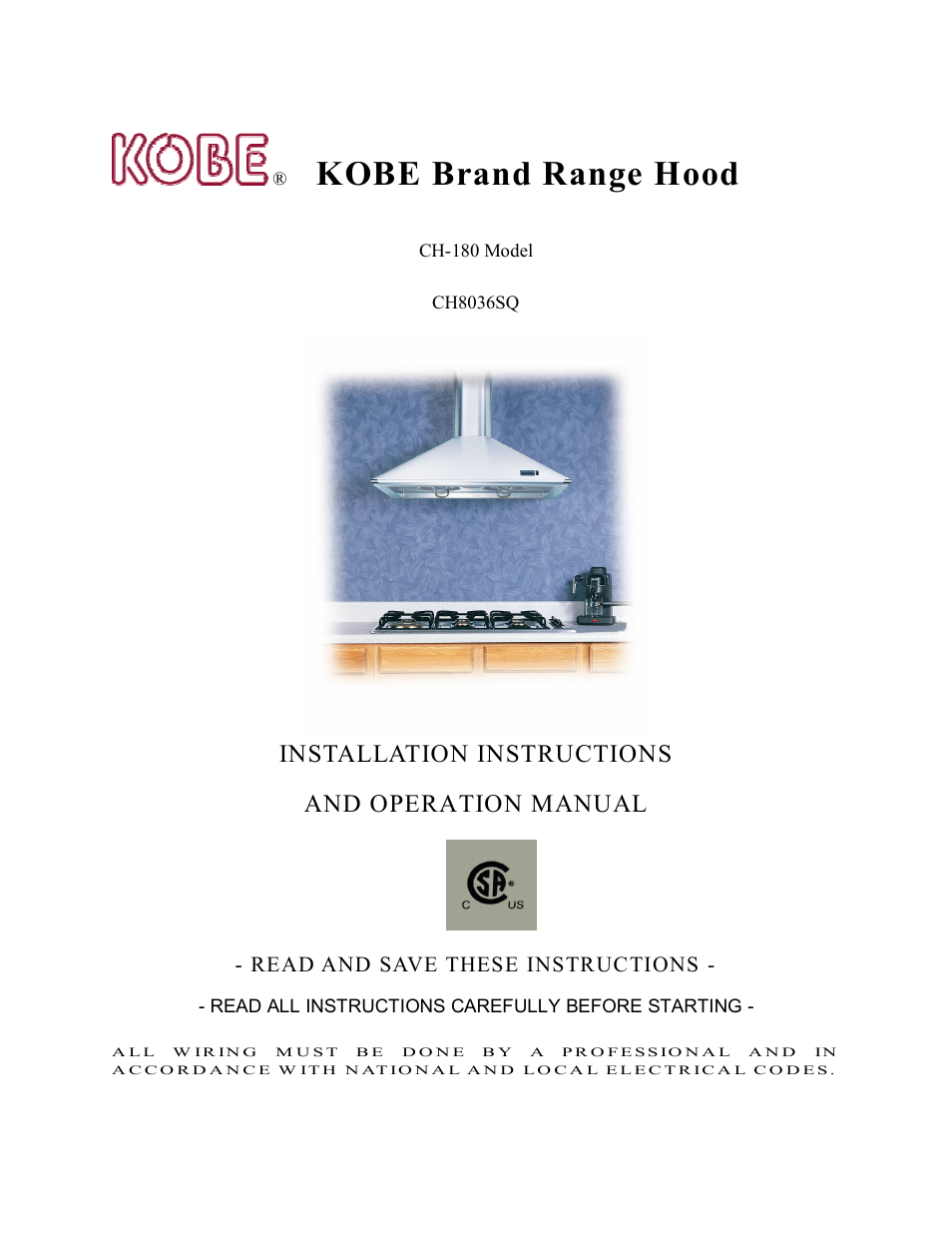 Kobe Range Hoods CH8036SQ User Manual | 19 pages