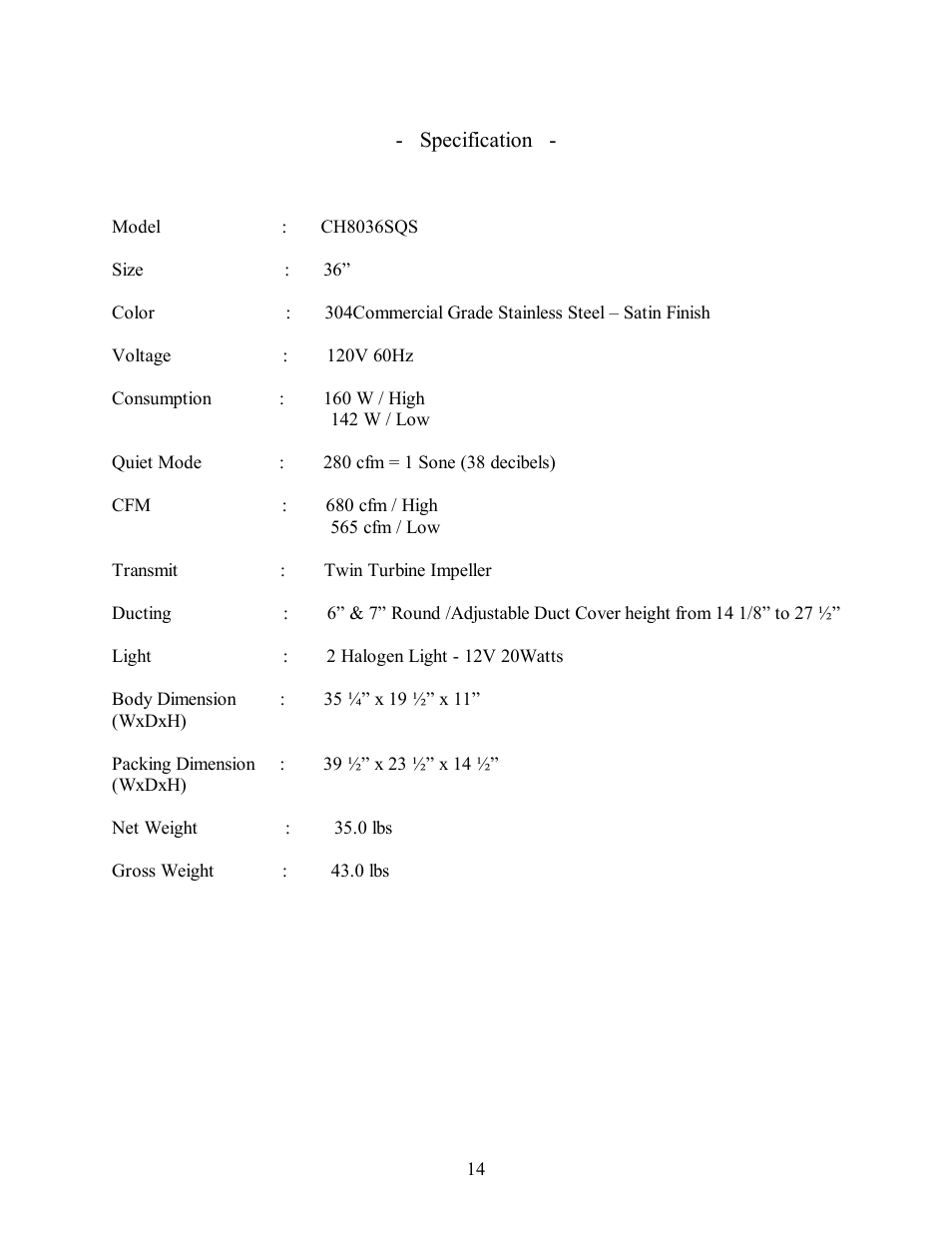 Kobe Range Hoods CH8036SQ User Manual | Page 15 / 19
