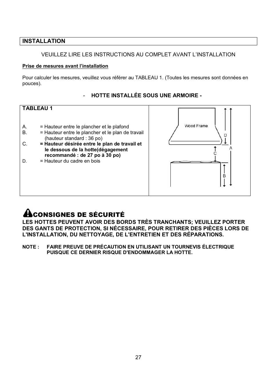 Consignes de sécurité | Kobe Range Hoods IN-027 User Manual | Page 29 / 69