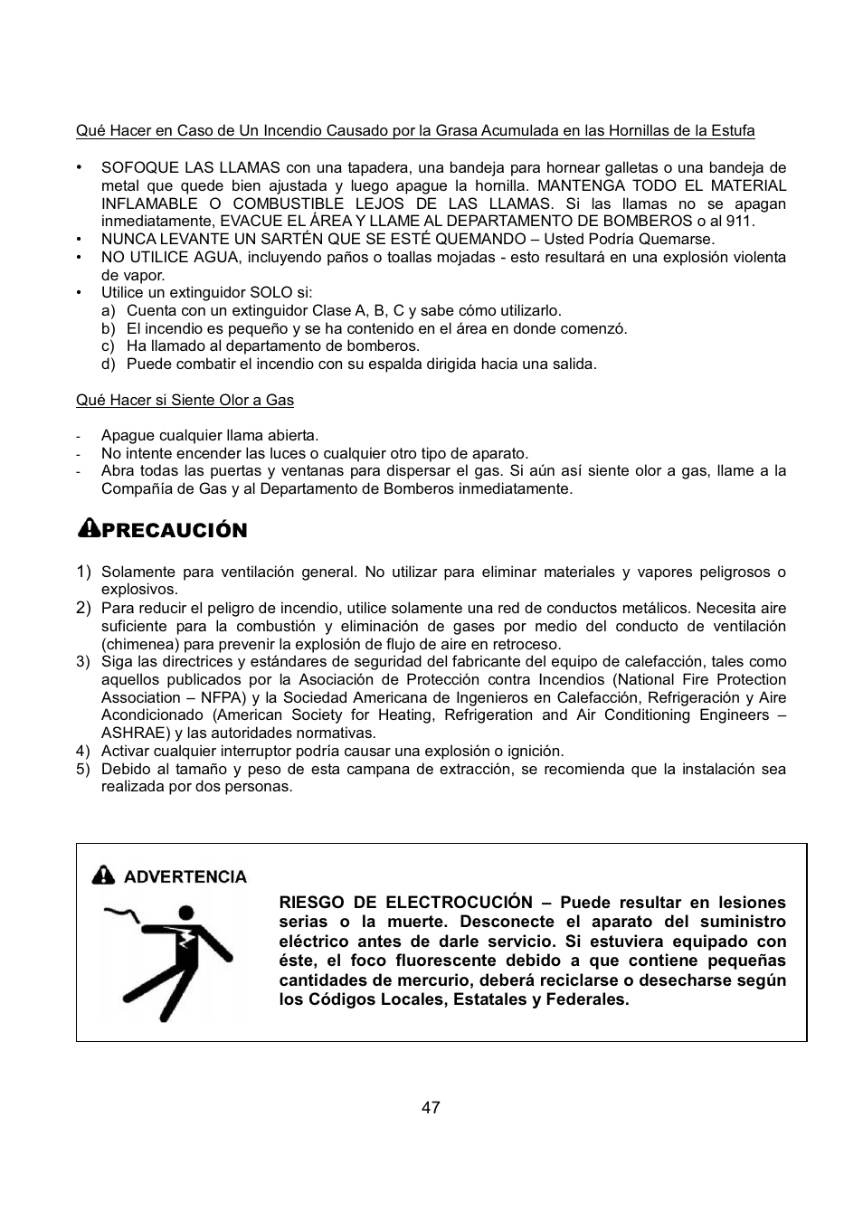 Precaución | Kobe Range Hoods IN-027 User Manual | Page 49 / 69
