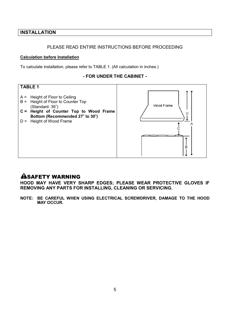 Safety warning | Kobe Range Hoods IN-027 User Manual | Page 7 / 69