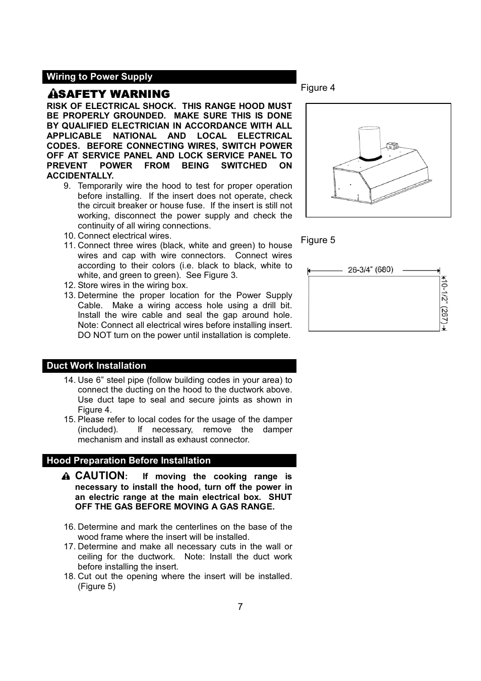 Safety warning, Caution | Kobe Range Hoods IN-027 User Manual | Page 9 / 69