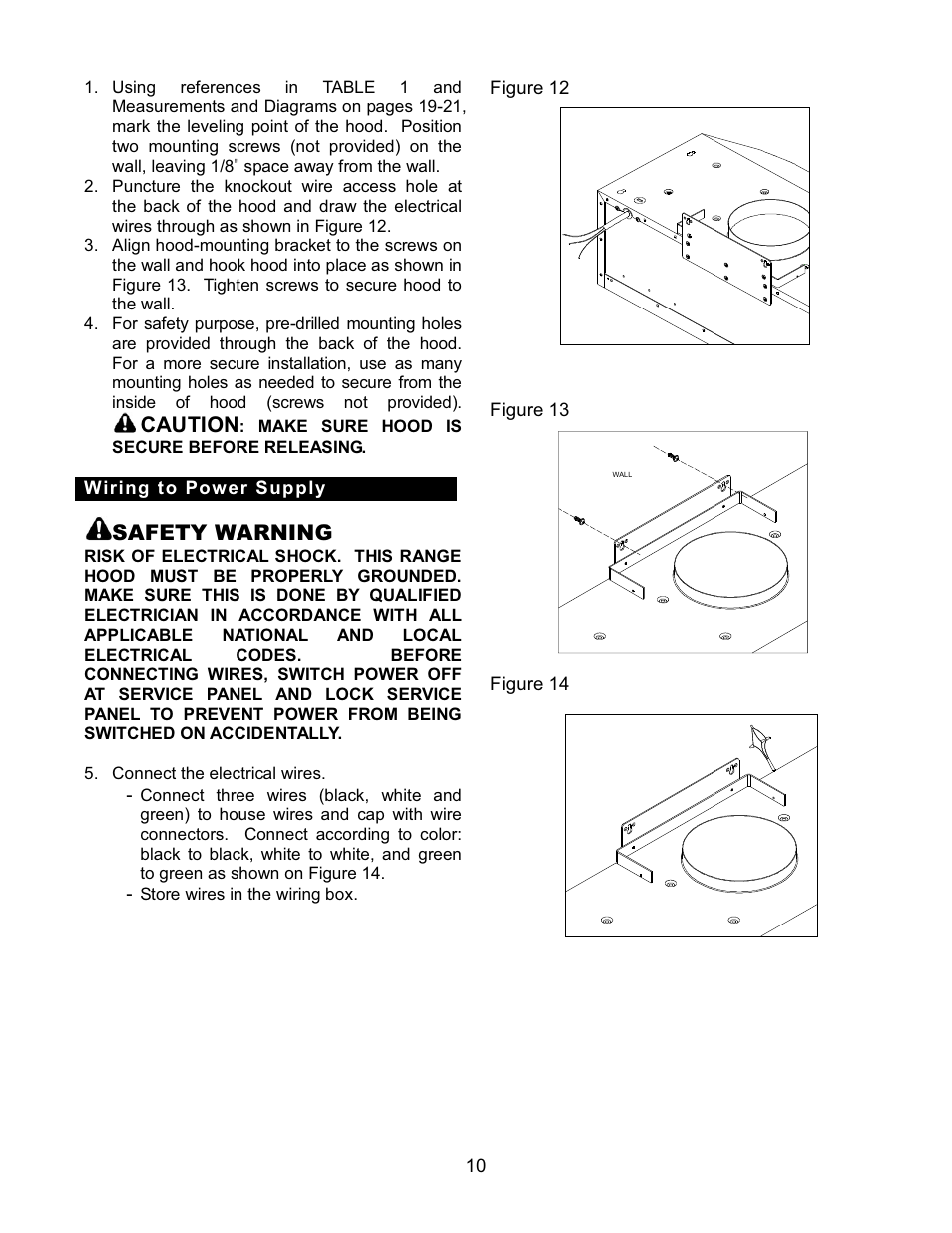 Caution | Kobe Range Hoods CH7630SQB User Manual | Page 12 / 109