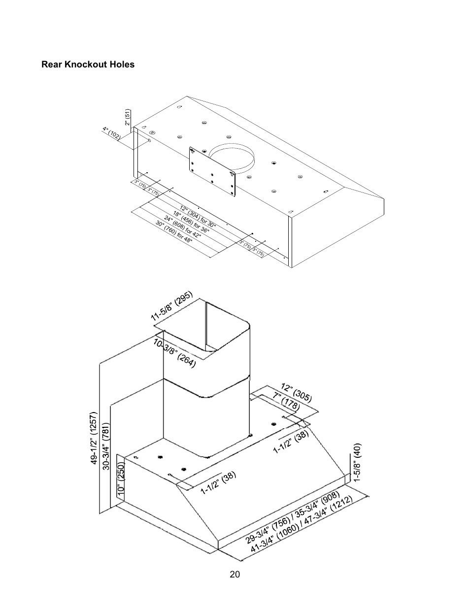 20 rear knockout holes | Kobe Range Hoods CH7630SQB User Manual | Page 22 / 109