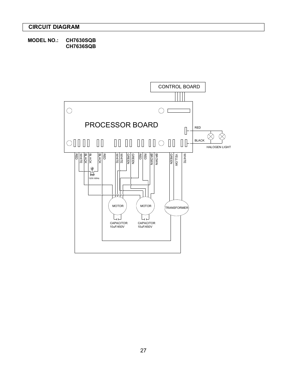 Processor board, 27 circuit diagram, Control board | Kobe Range Hoods CH7630SQB User Manual | Page 29 / 109