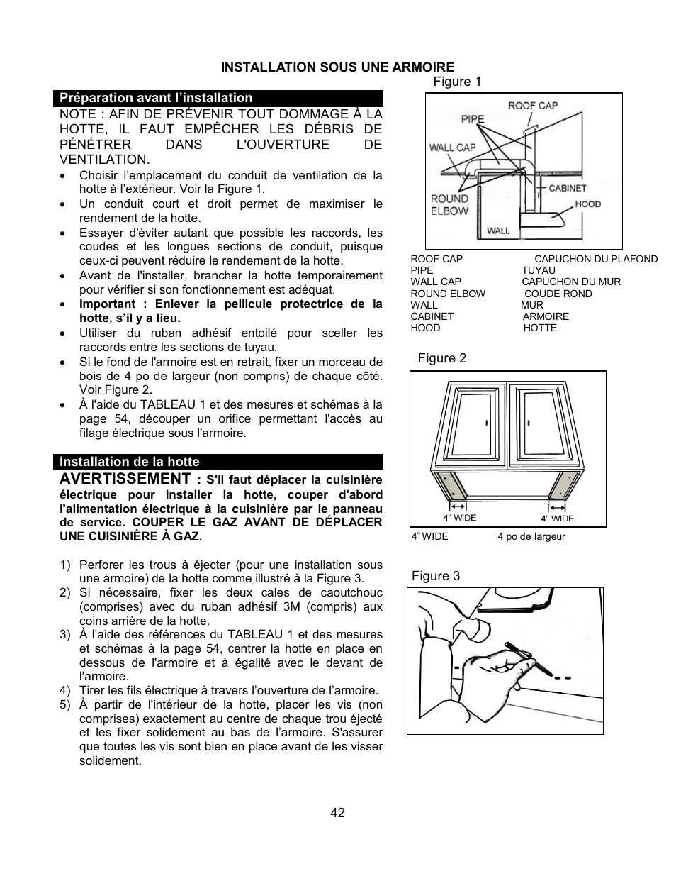 Avertissement | Kobe Range Hoods CH7630SQB User Manual | Page 44 / 109