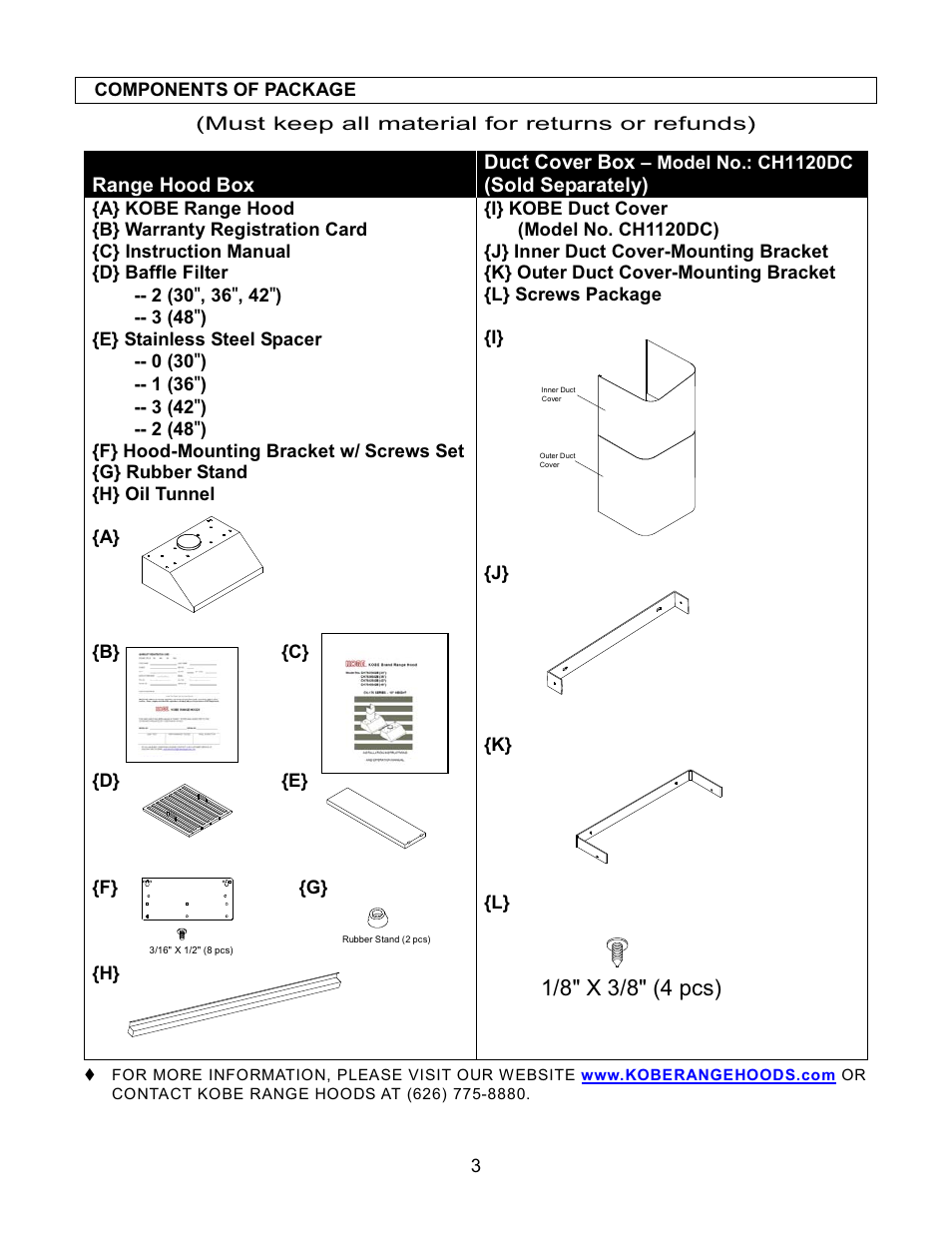 Kobe Range Hoods CH7630SQB User Manual | Page 5 / 109
