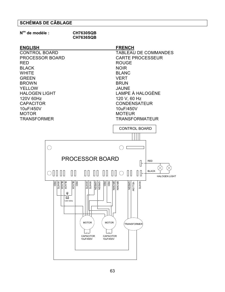 Processor board, 63 schémas de câblage | Kobe Range Hoods CH7630SQB User Manual | Page 65 / 109