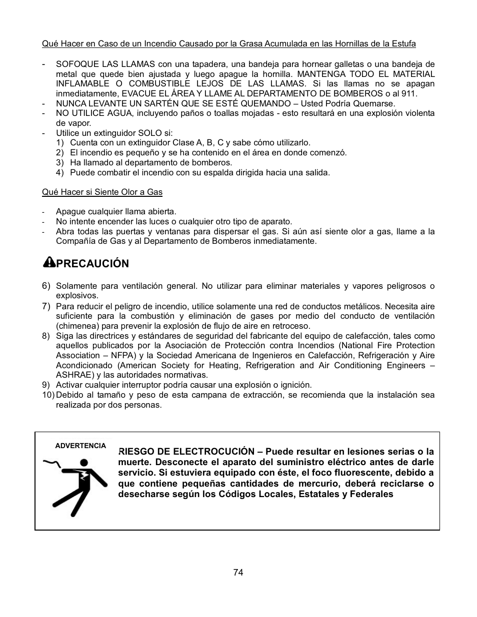 Precaución | Kobe Range Hoods CH7630SQB User Manual | Page 77 / 109