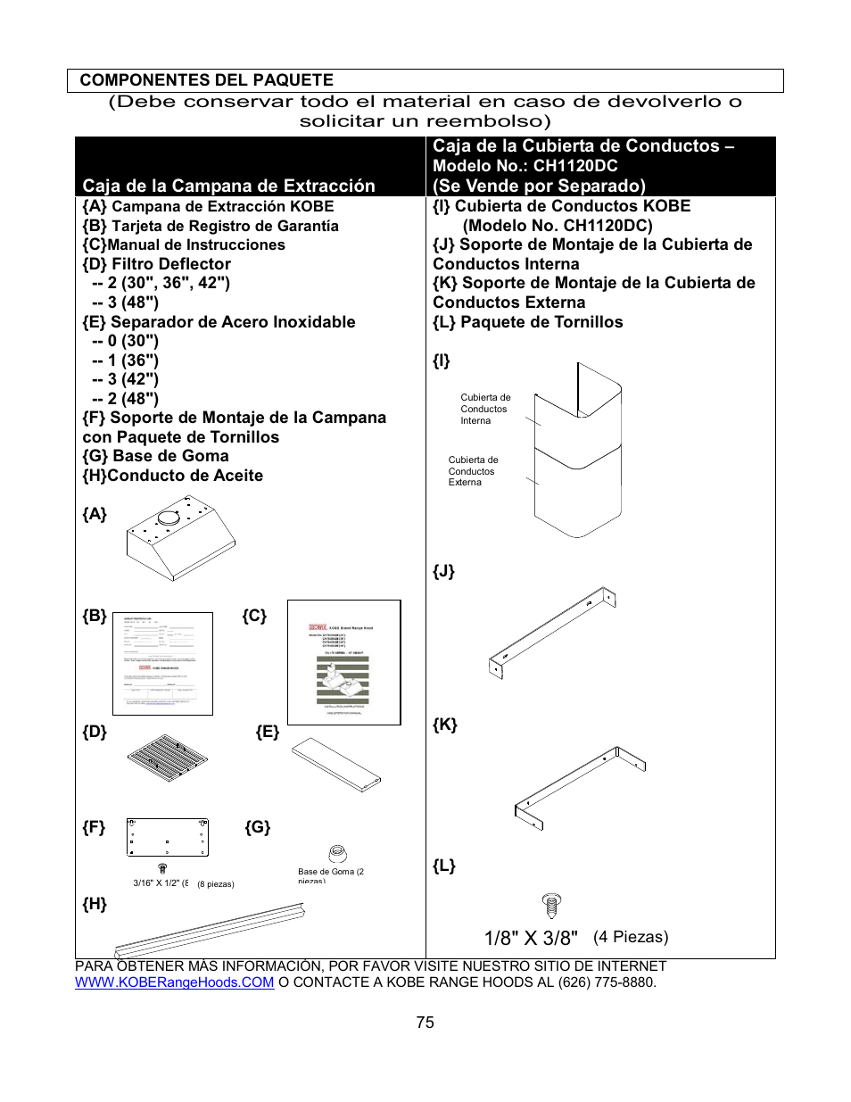 Se vende por separado) | Kobe Range Hoods CH7630SQB User Manual | Page 78 / 109