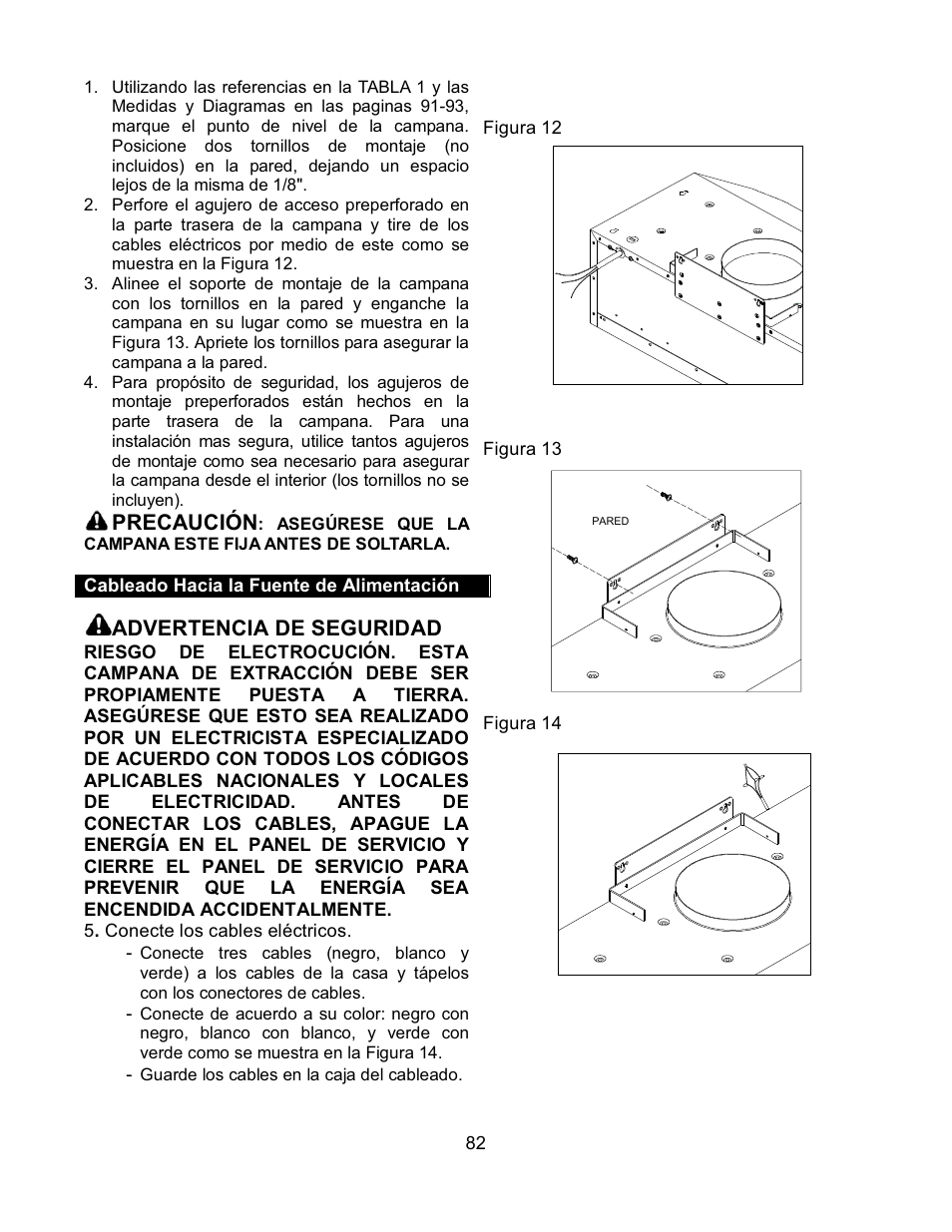 Precaución, Advertencia de seguridad | Kobe Range Hoods CH7630SQB User Manual | Page 85 / 109