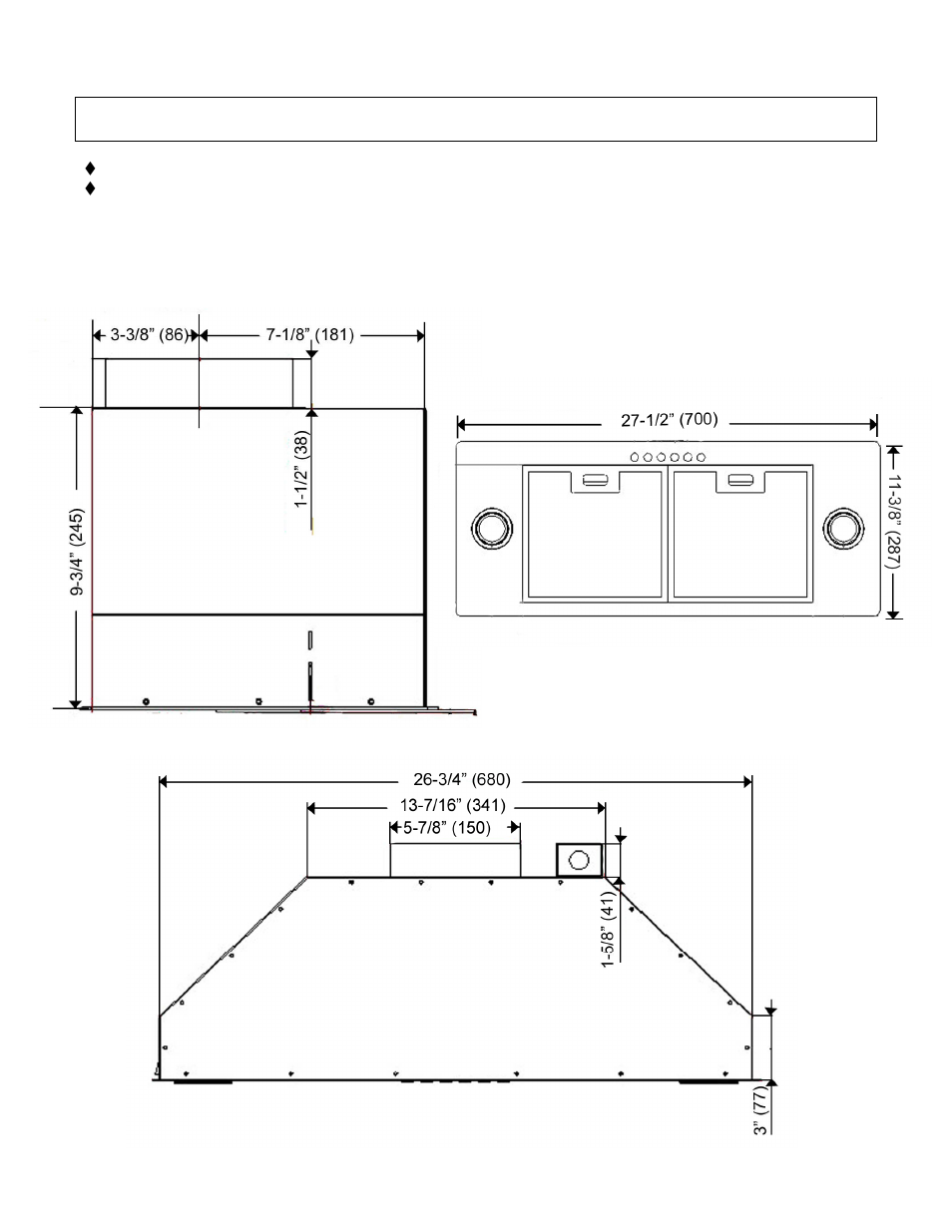 Measurements & diagrams | Kobe Range Hoods IN2730SF User Manual | Page 14 / 23