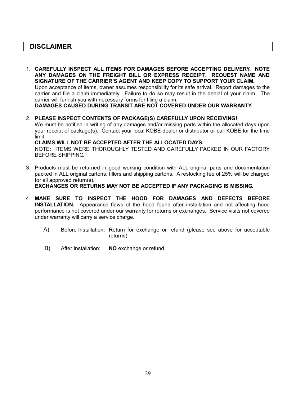 Disclaimer | Kobe Range Hoods CH7742SQB User Manual | Page 31 / 108