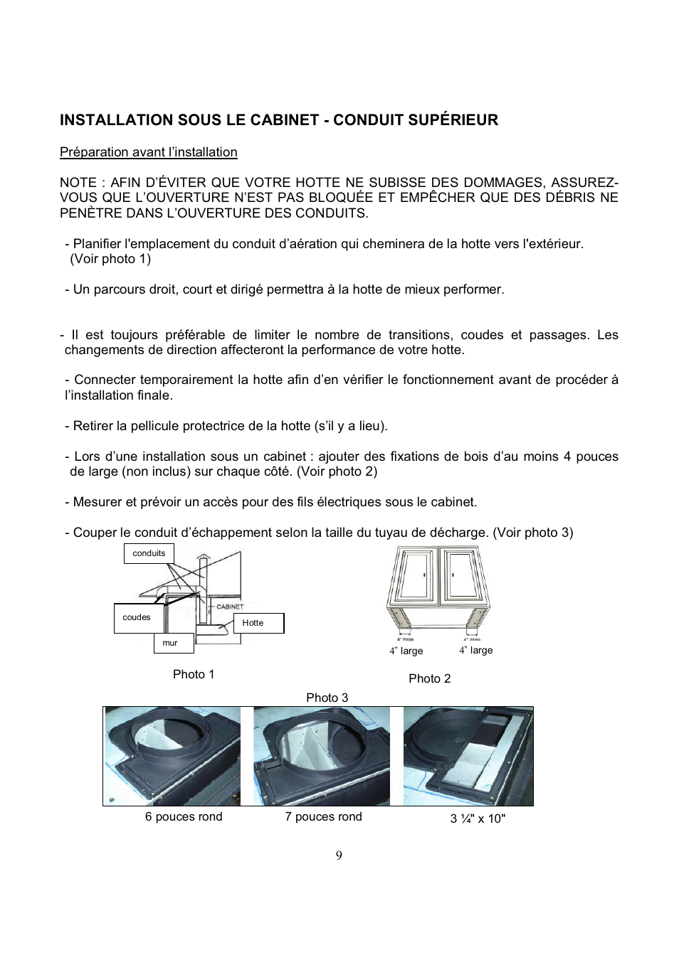 Installation sous le cabinet - conduit supérieur | Kobe Range Hoods CH7742SQB User Manual | Page 43 / 108