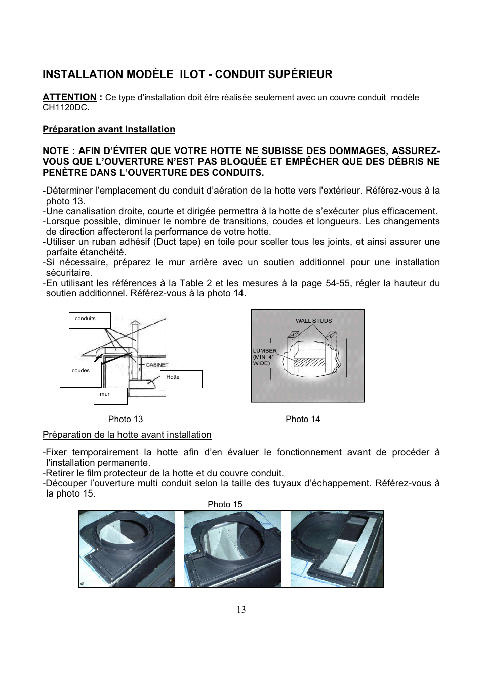 Installation modèle ilot - conduit supérieur | Kobe Range Hoods CH7742SQB User Manual | Page 47 / 108
