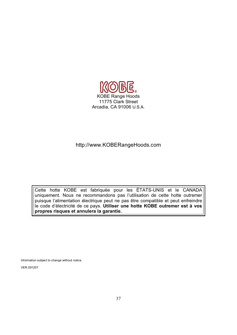 Kobe Range Hoods CH7742SQB User Manual | Page 71 / 108