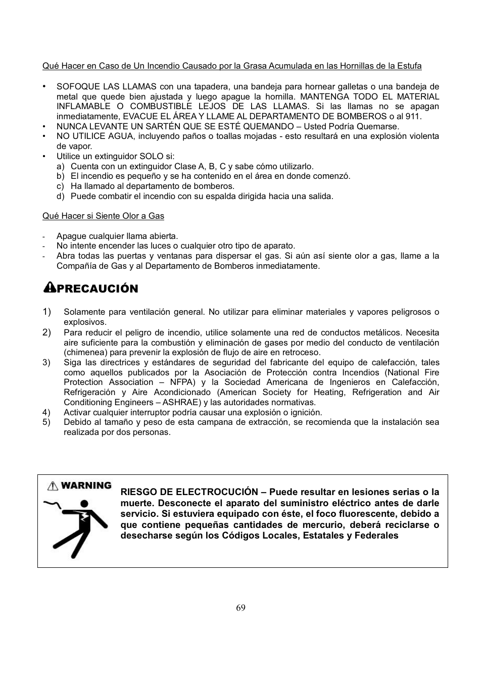 Precaución | Kobe Range Hoods CH7742SQB User Manual | Page 76 / 108