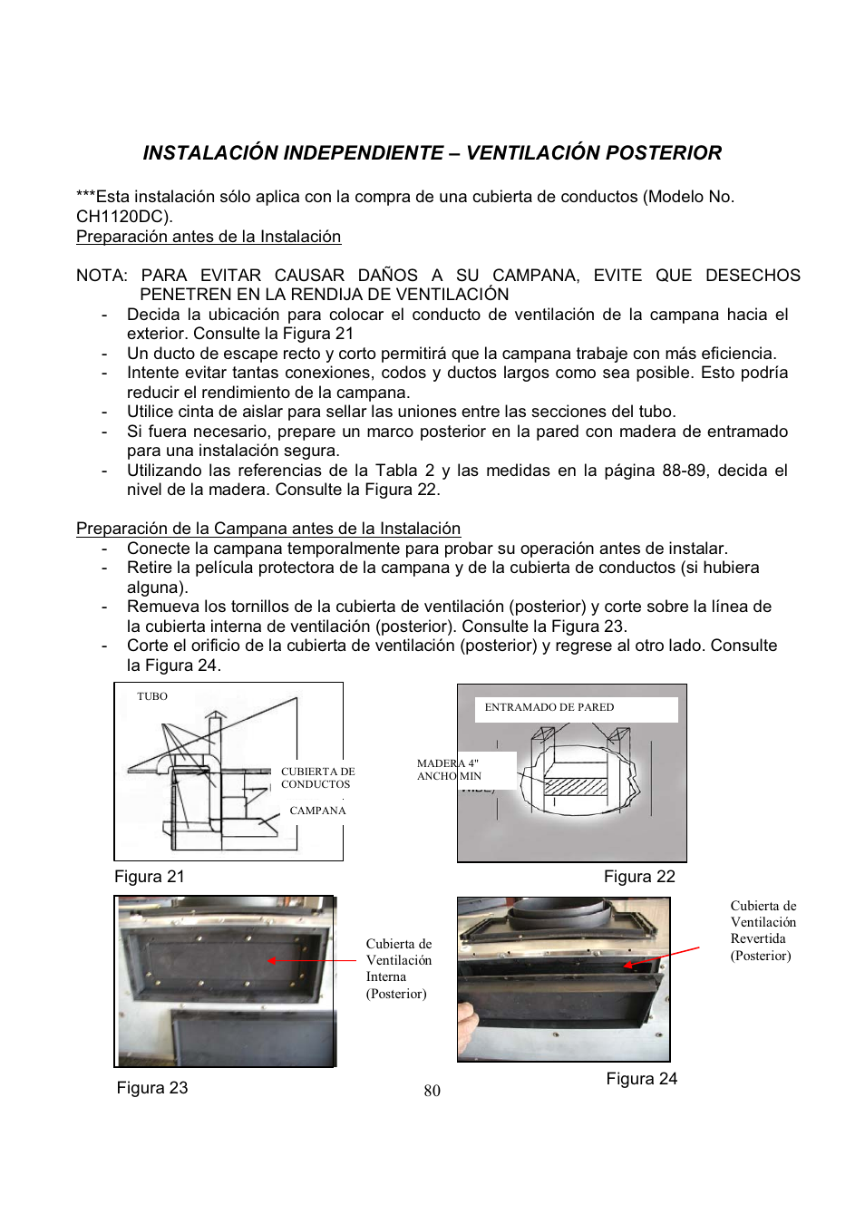 Instalación independiente – ventilación posterior | Kobe Range Hoods CH7742SQB User Manual | Page 87 / 108