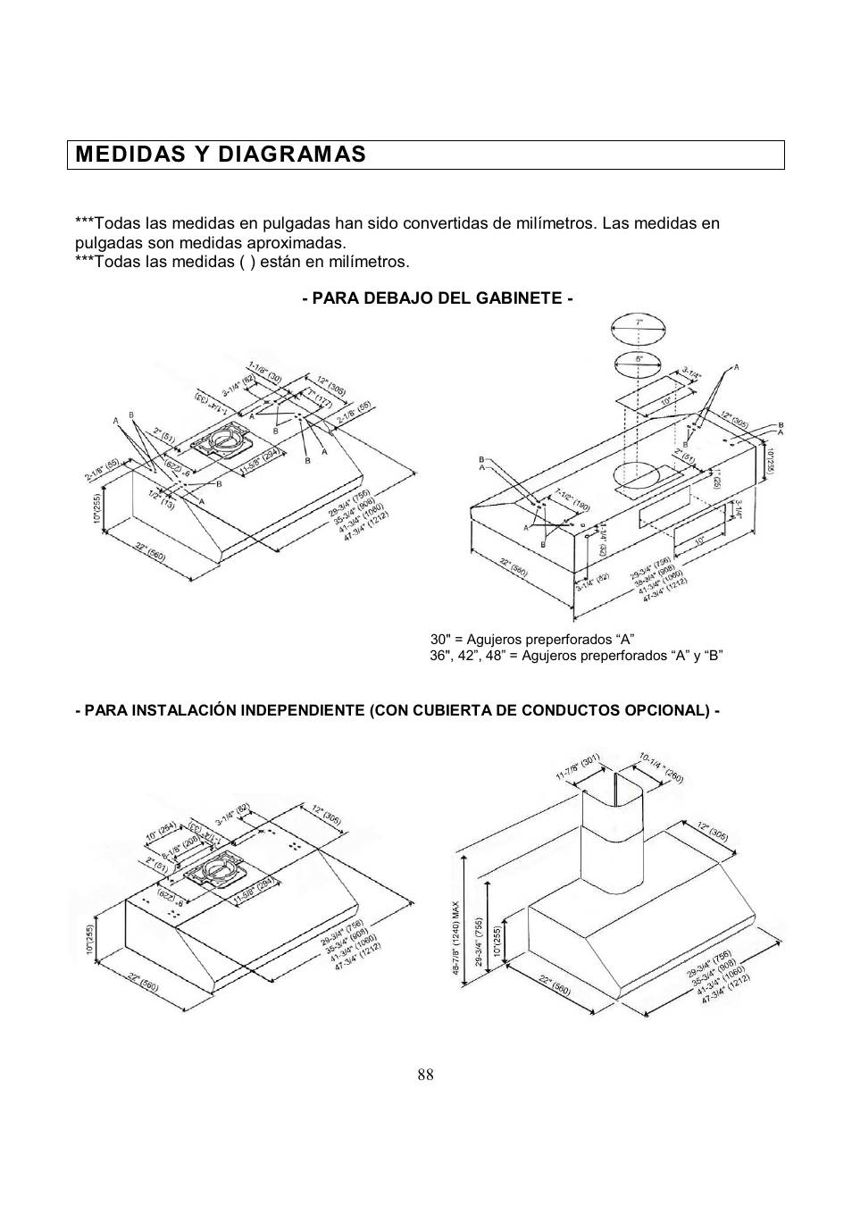 Medidas y diagram as | Kobe Range Hoods CH7742SQB User Manual | Page 95 / 108