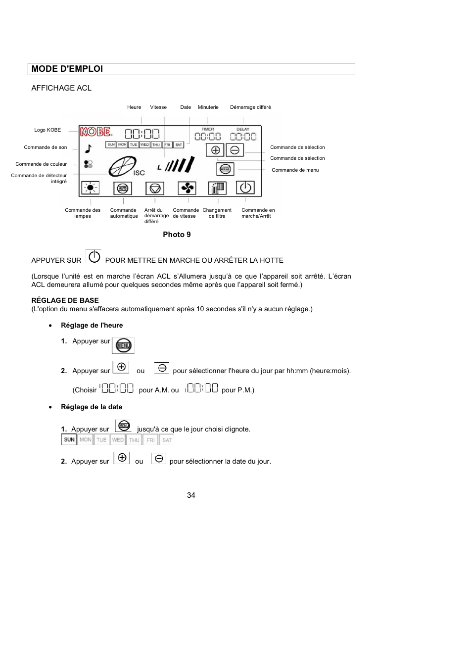 Mode d'emploi | Kobe Range Hoods ISLAND GLASS CANOPY WITH LCD SCREEN IS2442GSB User Manual | Page 36 / 78