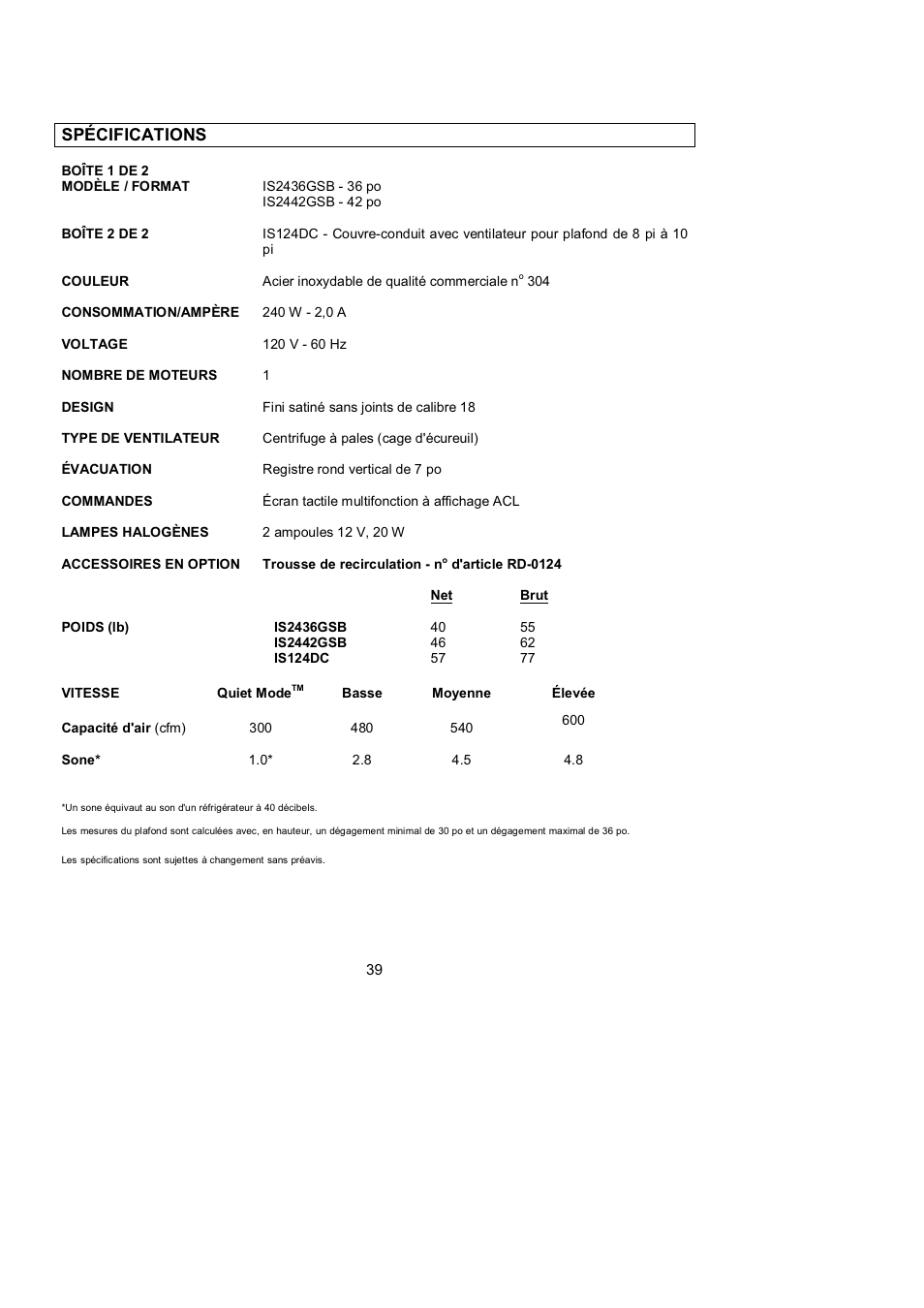 Kobe Range Hoods ISLAND GLASS CANOPY WITH LCD SCREEN IS2442GSB User Manual | Page 41 / 78