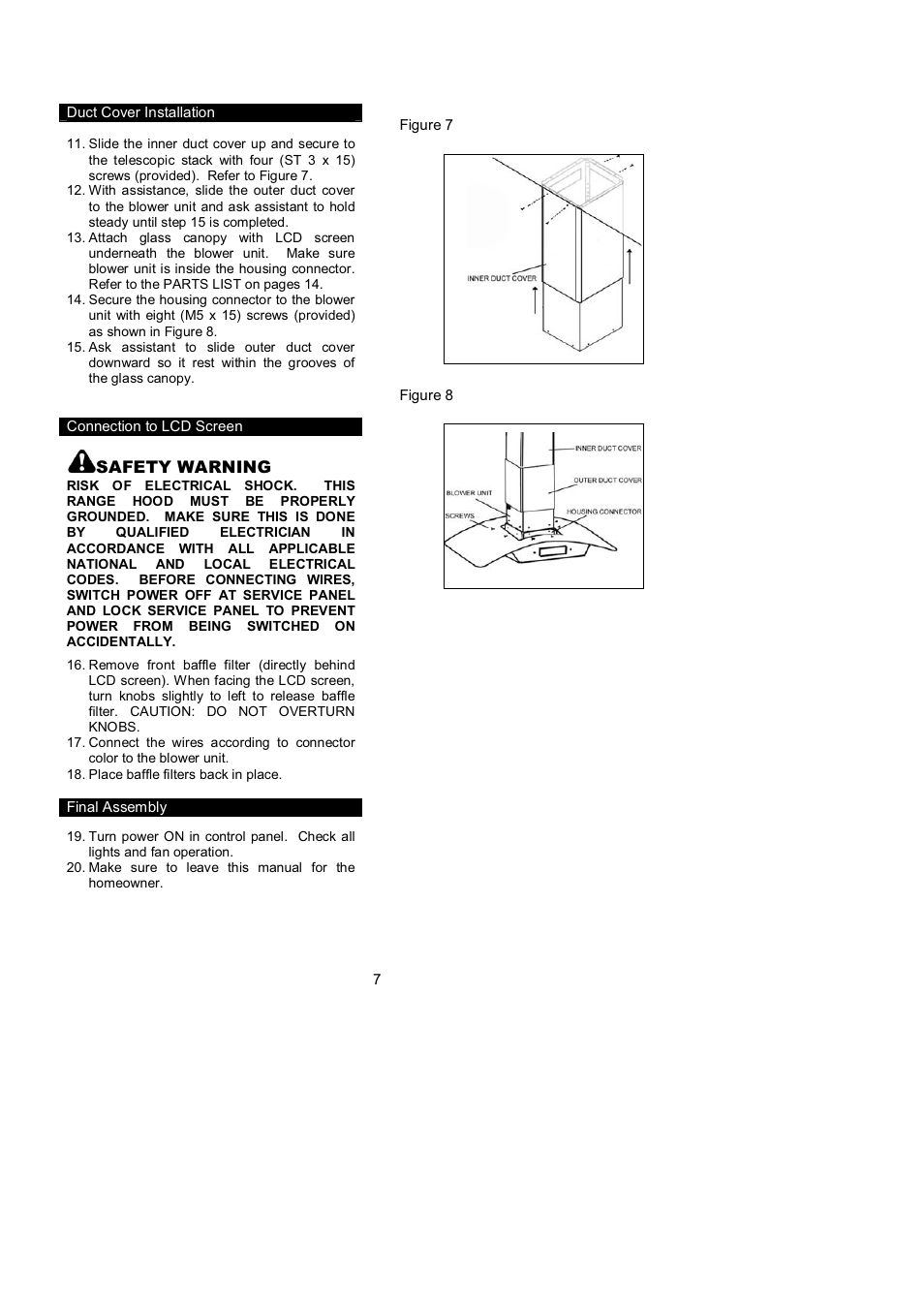 Kobe Range Hoods ISLAND GLASS CANOPY WITH LCD SCREEN IS2442GSB User Manual | Page 9 / 78