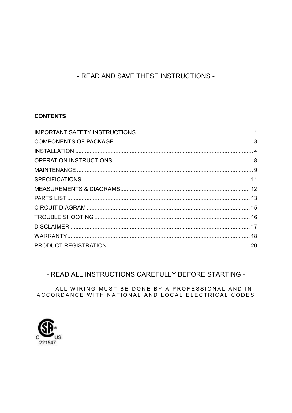 Kobe Range Hoods RA9430SQB User Manual | Page 2 / 71