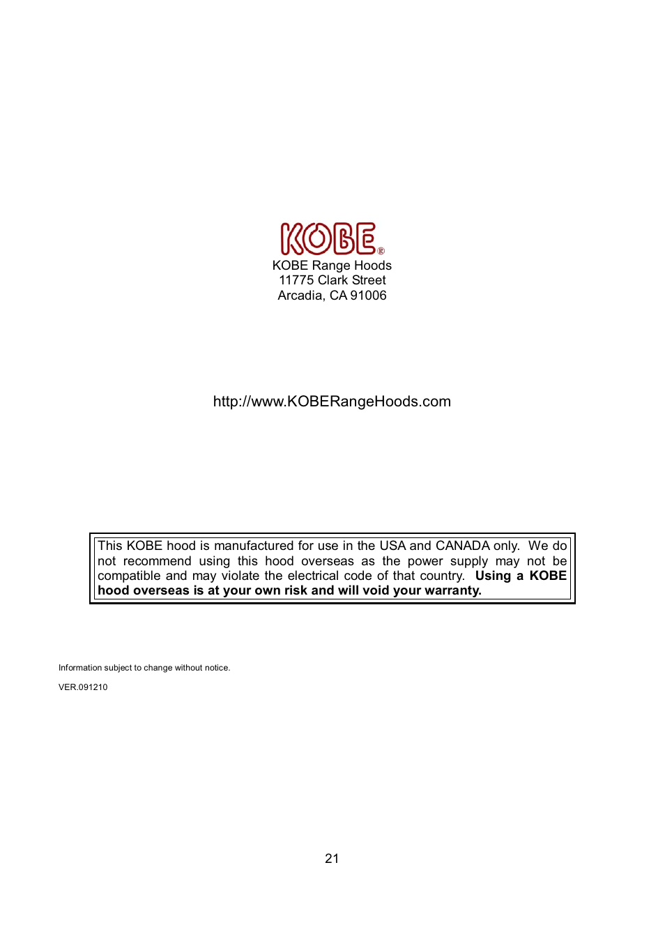 Kobe Range Hoods RA9430SQB User Manual | Page 23 / 71