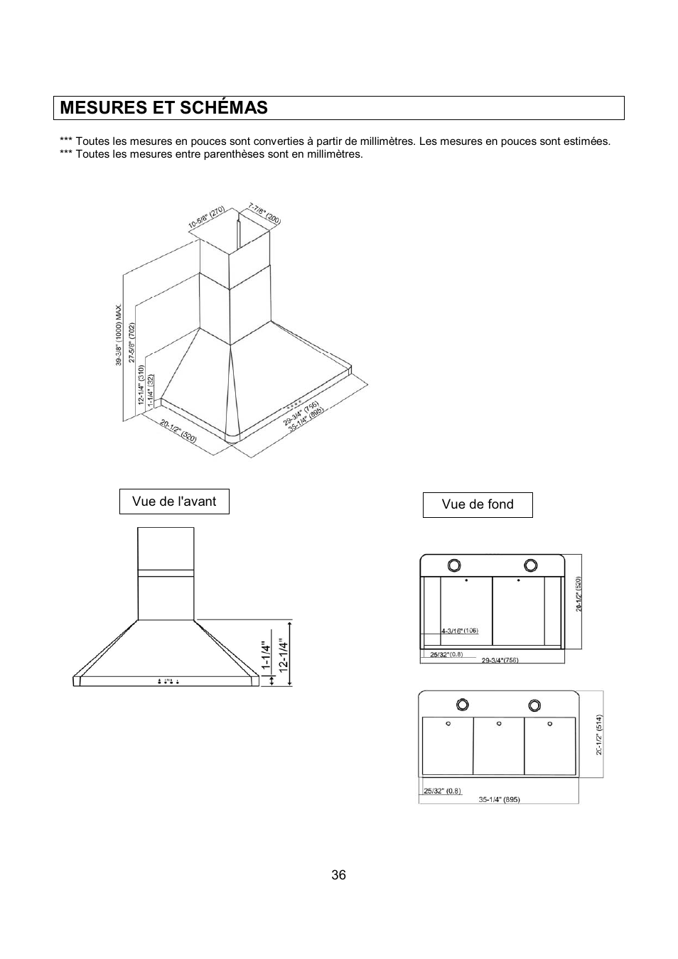 Mesures et schémas | Kobe Range Hoods RA9430SQB User Manual | Page 38 / 71
