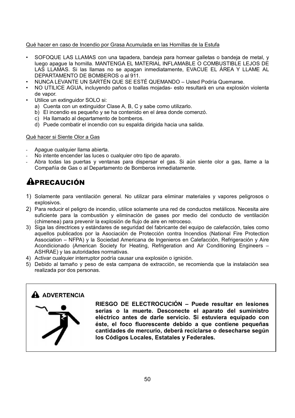 Precaución | Kobe Range Hoods RA9430SQB User Manual | Page 52 / 71