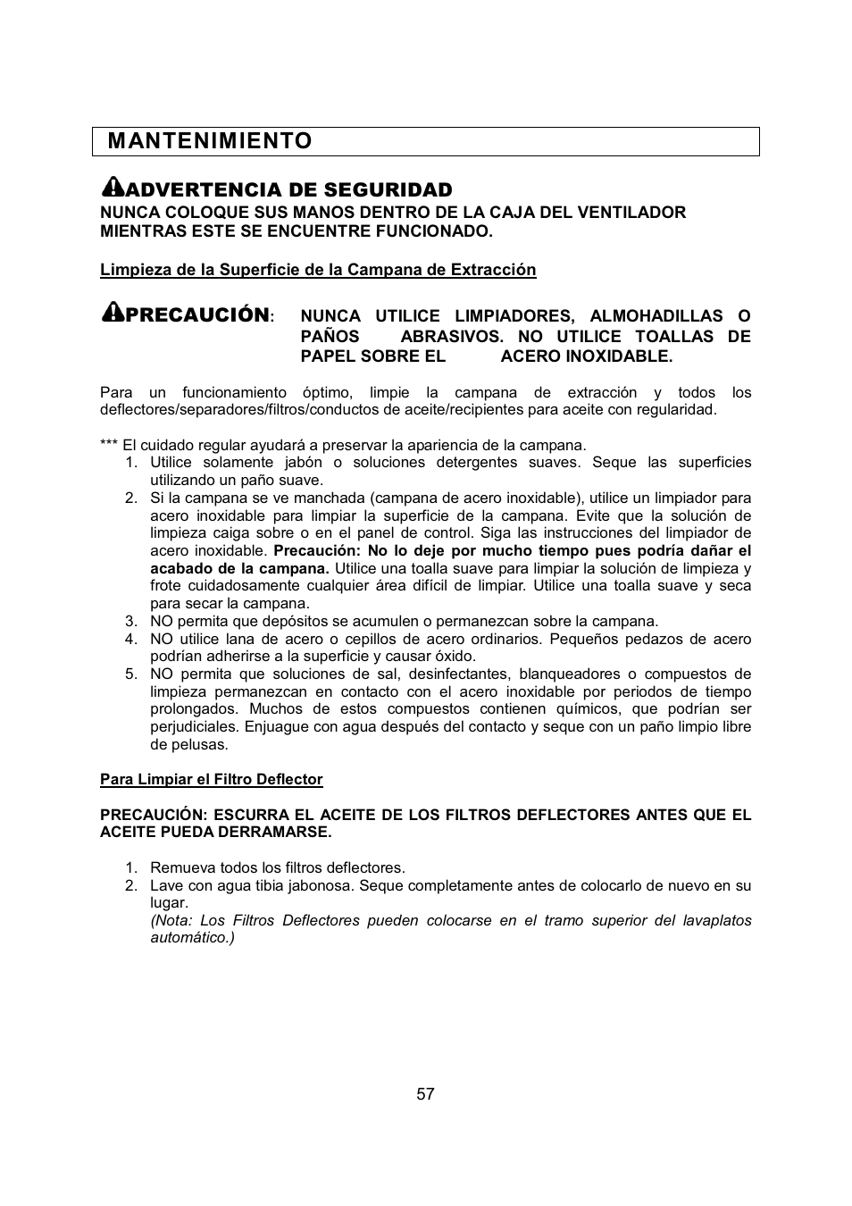 M antenimiento | Kobe Range Hoods RA9430SQB User Manual | Page 59 / 71