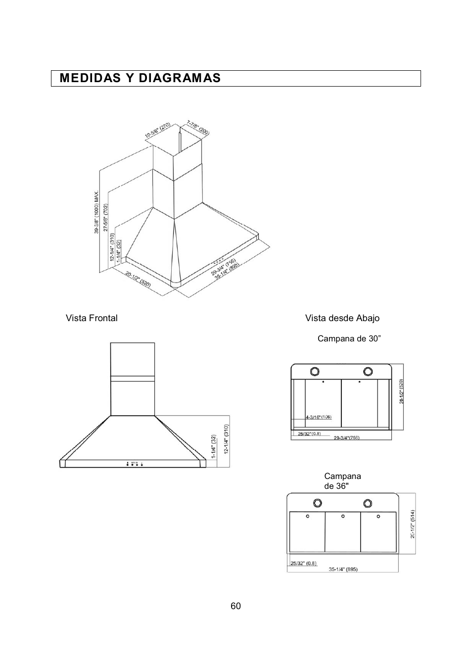 Medidas y di agram as | Kobe Range Hoods RA9430SQB User Manual | Page 62 / 71