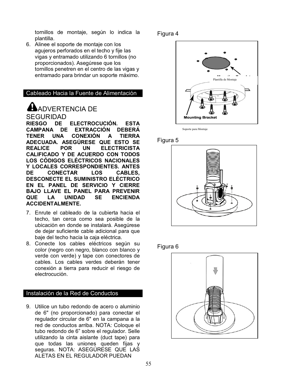 Advertencia de seguridad | Kobe Range Hoods IS2042GS User Manual | Page 57 / 72