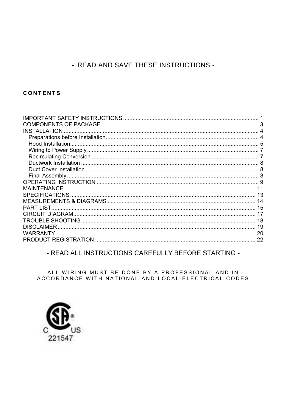 Kobe Range Hoods CX1842GS-8 User Manual | Page 2 / 75