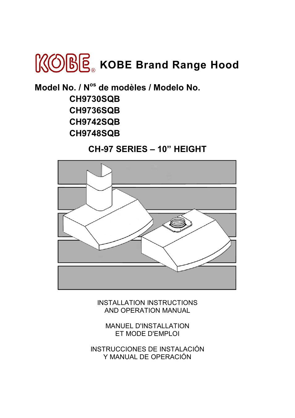 Kobe Range Hoods CH9748SQB User Manual | 87 pages