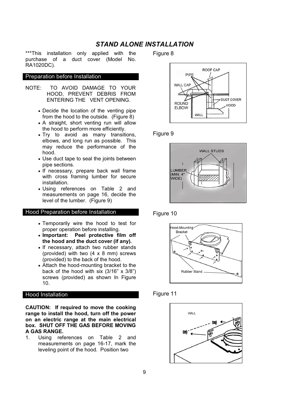 Stand alone installation | Kobe Range Hoods CH9748SQB User Manual | Page 11 / 87