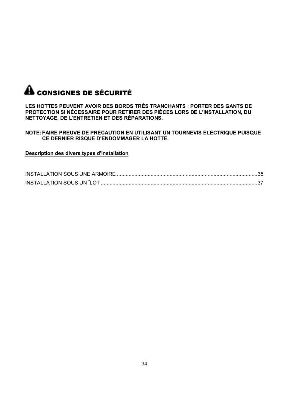 Consignes de sécurité | Kobe Range Hoods CH9748SQB User Manual | Page 36 / 87